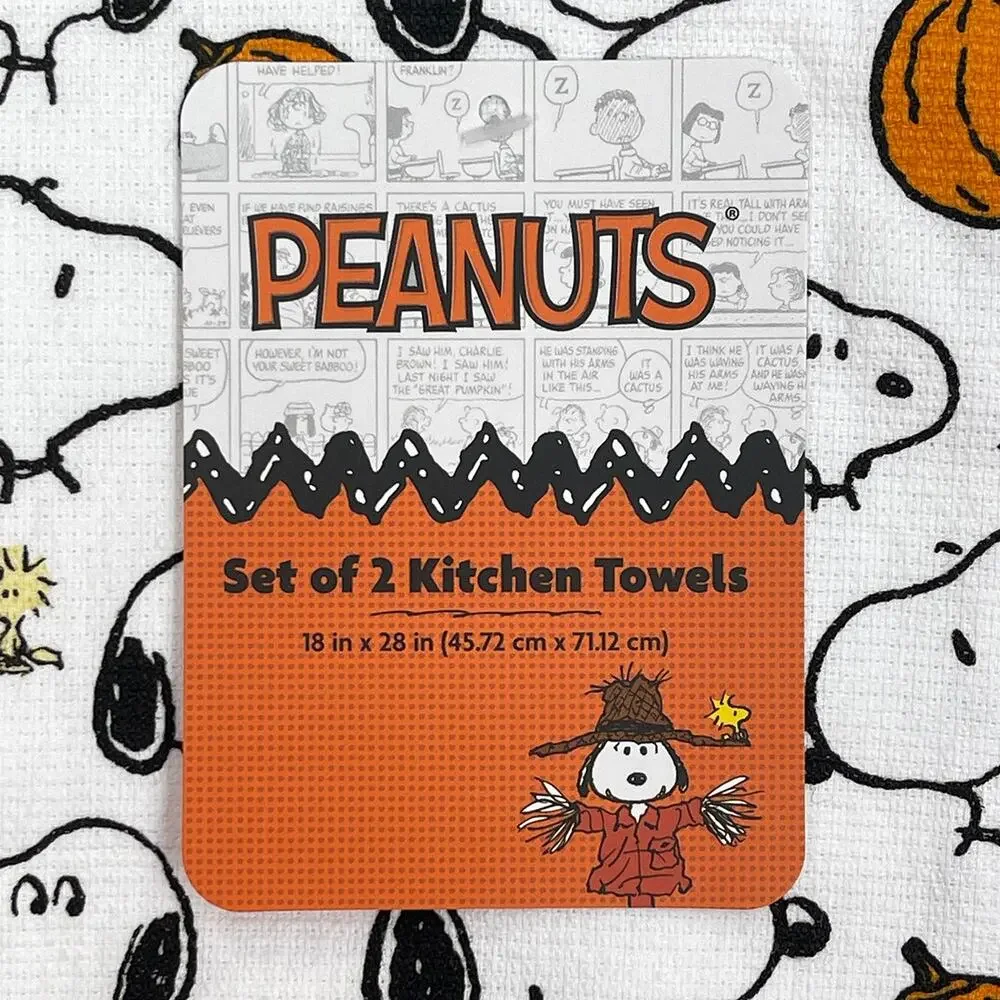 Peanuts Snoopy Woodstock Fall Pumpkins Kitchen Towel Set New Cotton 18x28 2-Pack